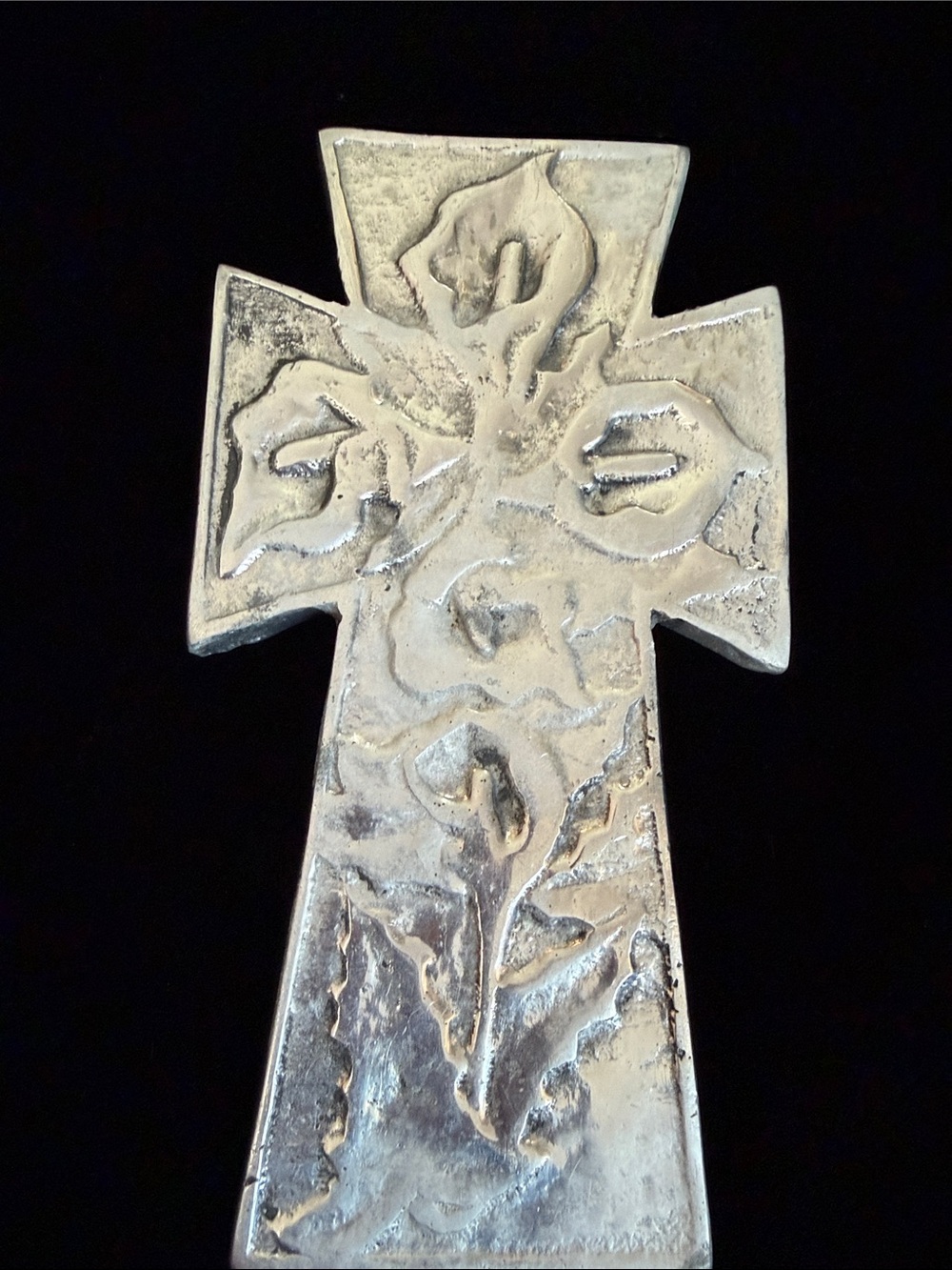 VTG Pewter Floral Cross Handcrafted in Mexico